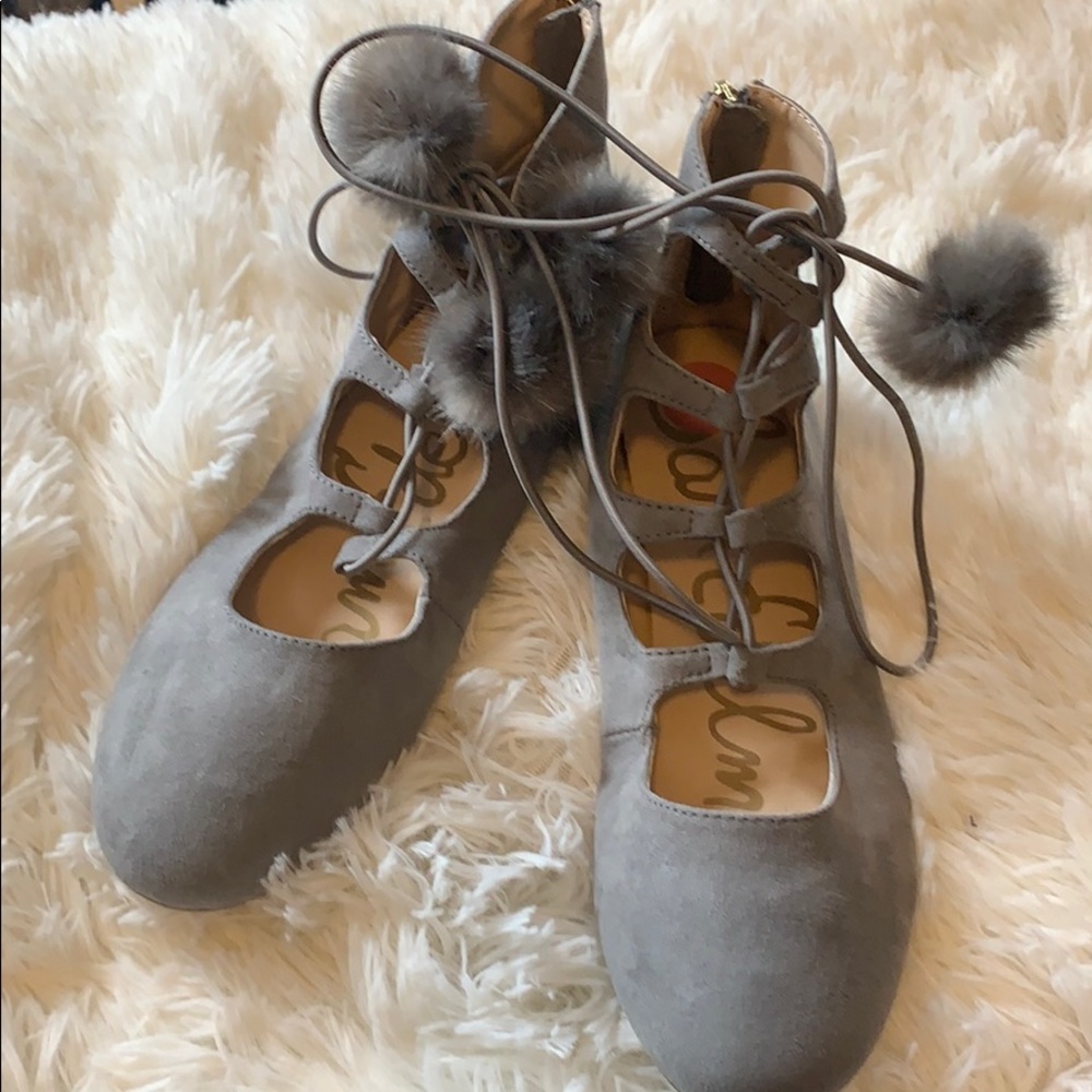 New! SAM EDELMAN Girls Felicia Stella Pompom Suede